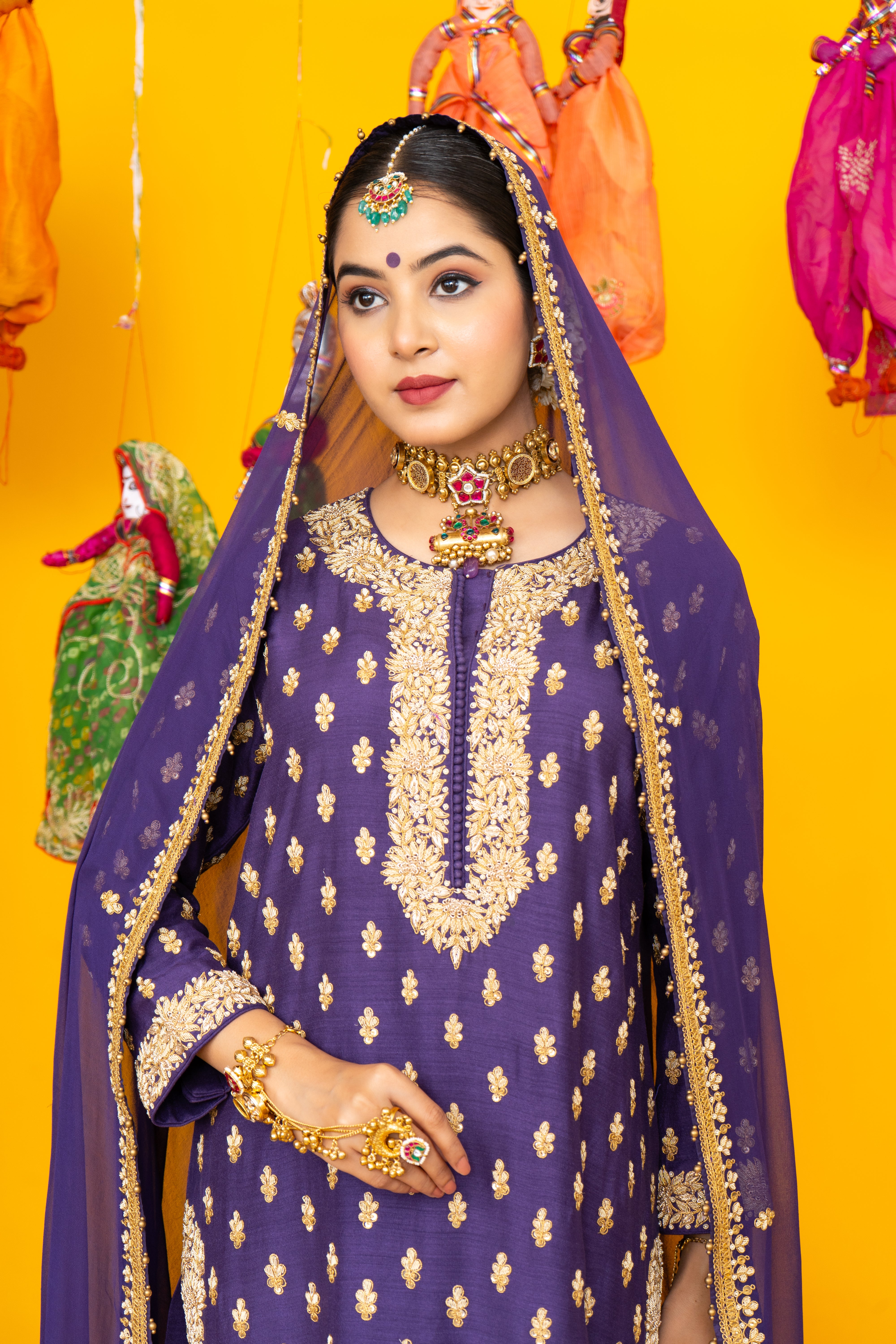 Patiala Kundan Polki Necklace Set with Maangtika